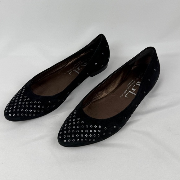 Black Studded Suede Ballet Flats Made in Italy Sz 39 (US 8.5-9) AGL 🖤✨ - Picture 2 of 10